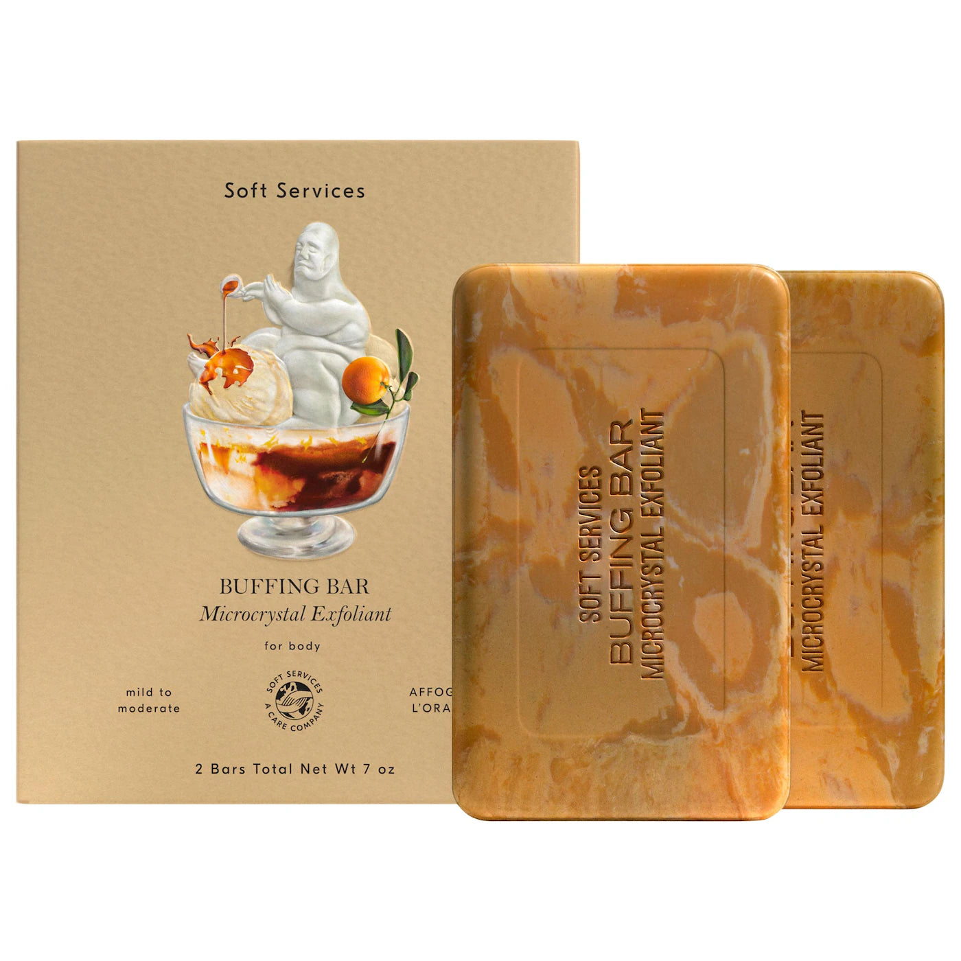Soft Services Affogato L’Orange Buffing Bar Body Exfoliant (2-pack) with Vanilla, Coconut, Citrus & Espresso