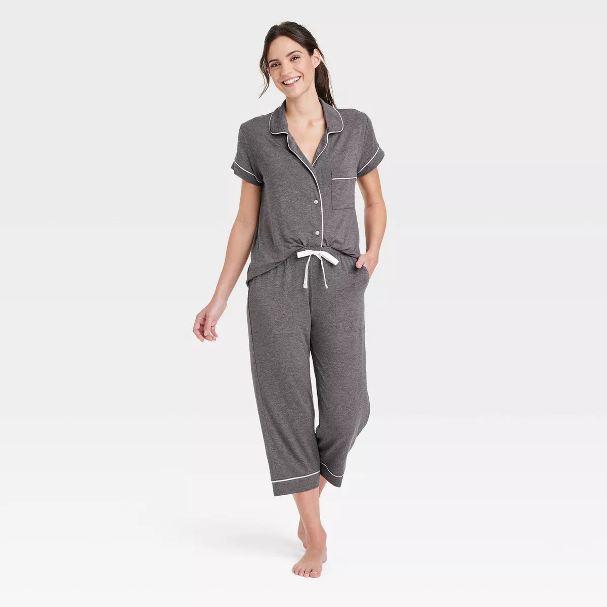 Women's Beautifully Soft Short Sleeve Notch Collar Top and Pants Pajama Set - Stars Above™