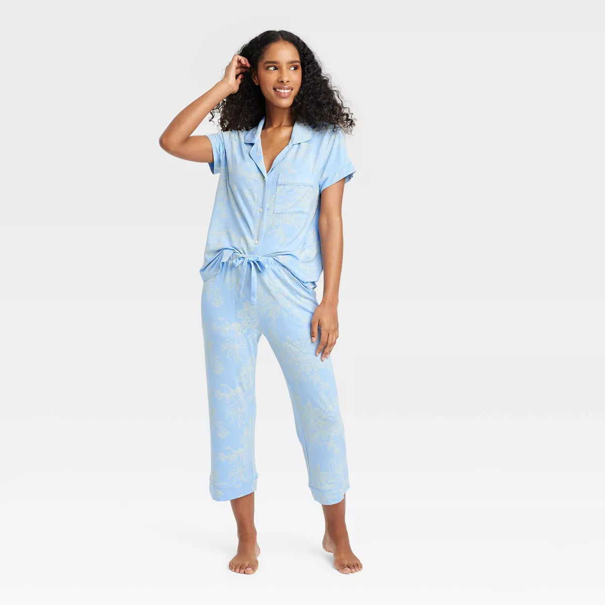 Women's Beautifully Soft Short Sleeve Notch Collar Top and Pants Pajama Set - Stars Above™