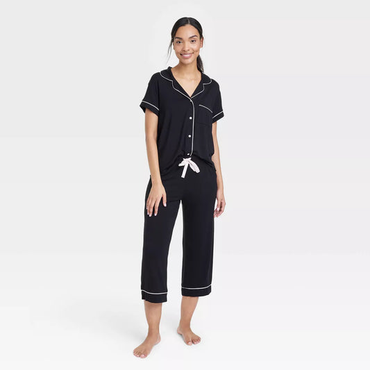 Women's Beautifully Soft Short Sleeve Notch Collar Top and Pants Pajama Set - Stars Above™