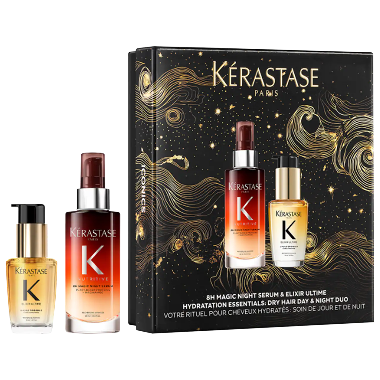 Kérastase Iconic Hair Heroes Gift Set: 8H Magic Night Serum & Mini Elixir Ultime Hair Oil