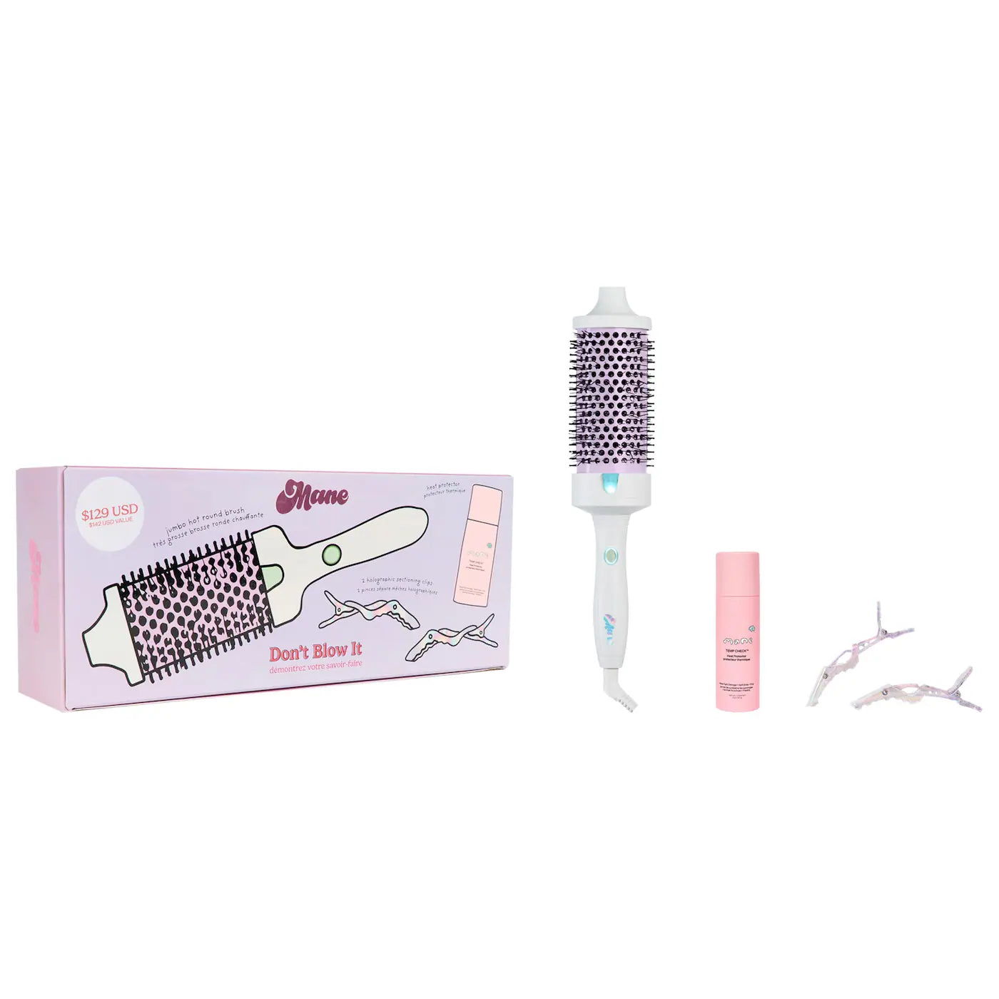Mane It's Giving Body Jumbo Hot Round Brush and Heat Protectant Hair Gift Set