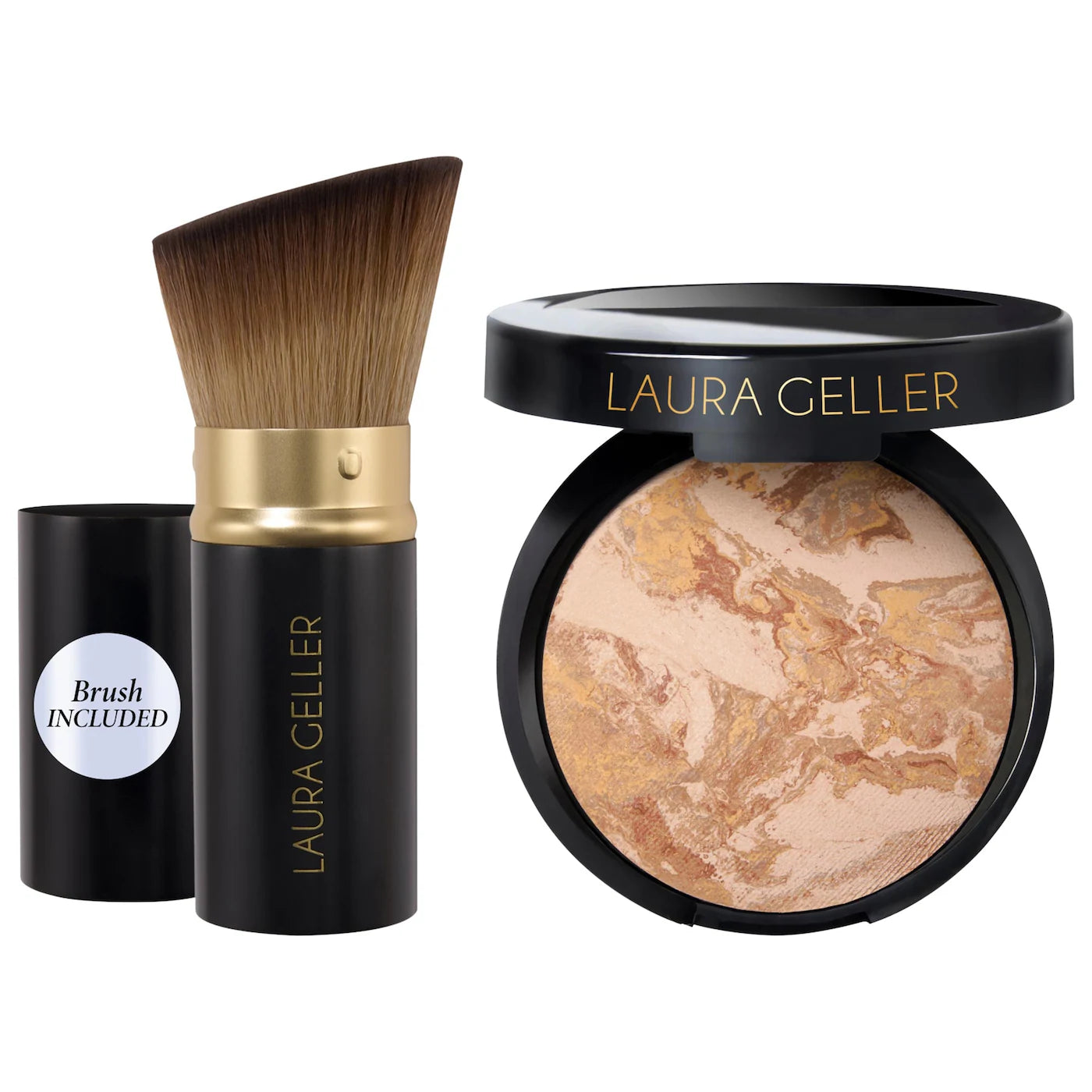 Laura Geller  Balance and Brighten Color Correcting Baked Powder Foundation + Kabuki Brush